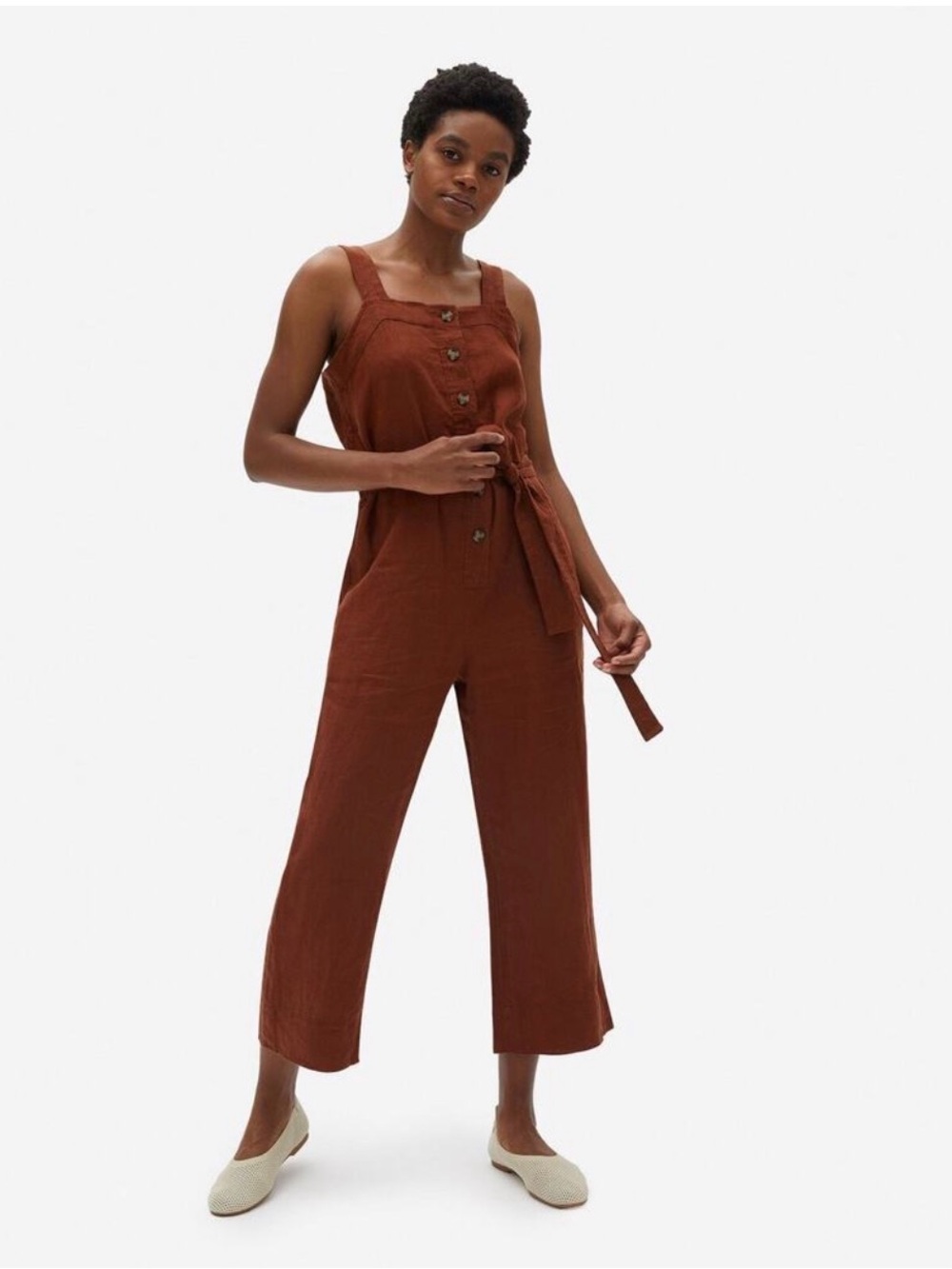 Everlane Rosewood Brown Linen Picnic Jumpsuit